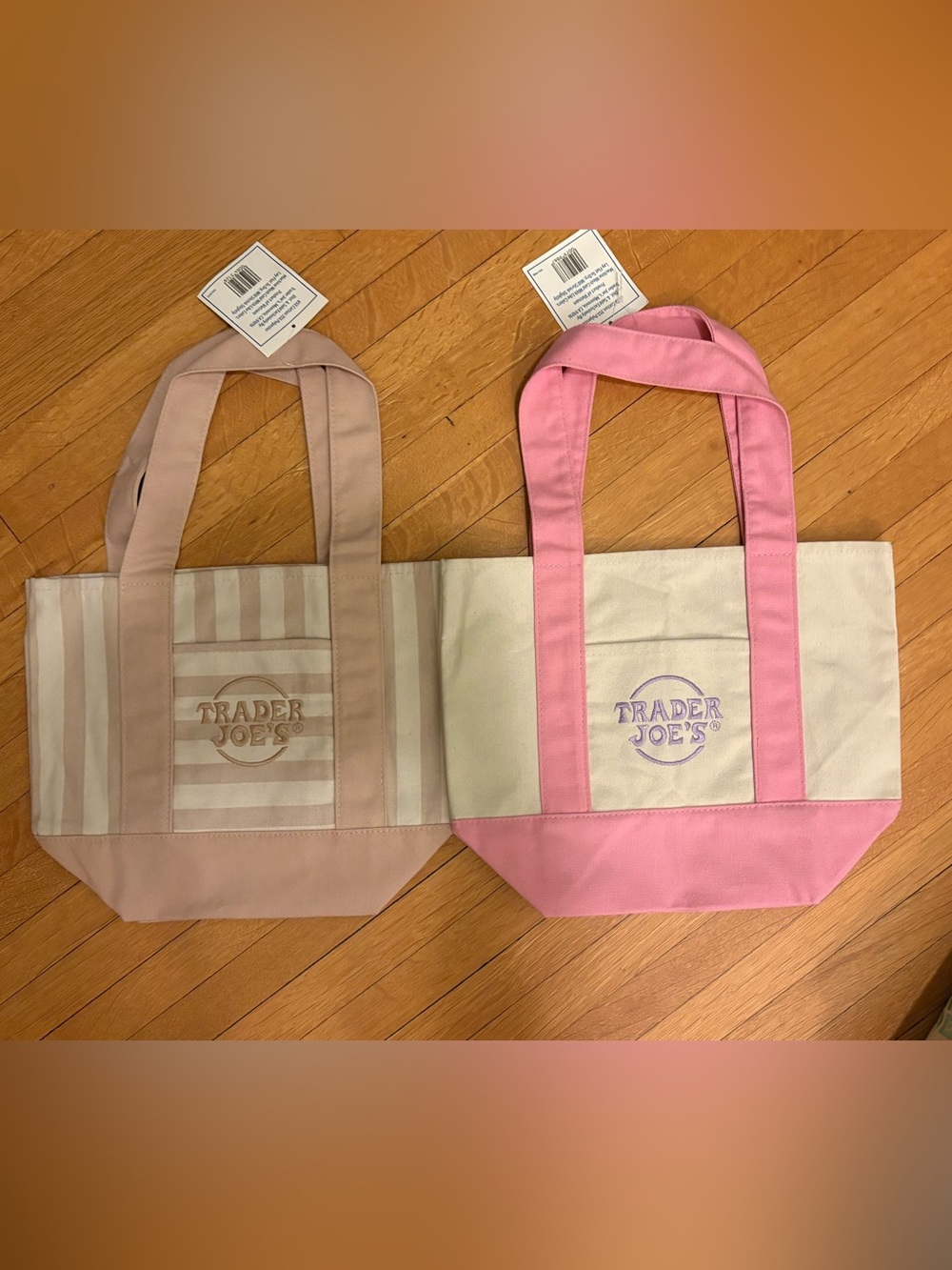 Two (2) Trader Joe’s Mini Canvas Tote Bags (Stripped)